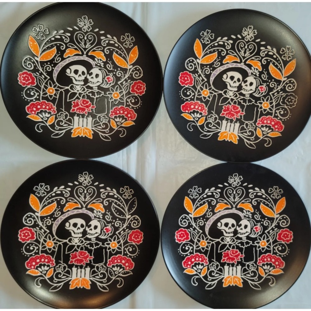 Spectrum Designz Mary Day Of Dead Lot Of 4 Dinner Plates Inhomestylez Blue Sky